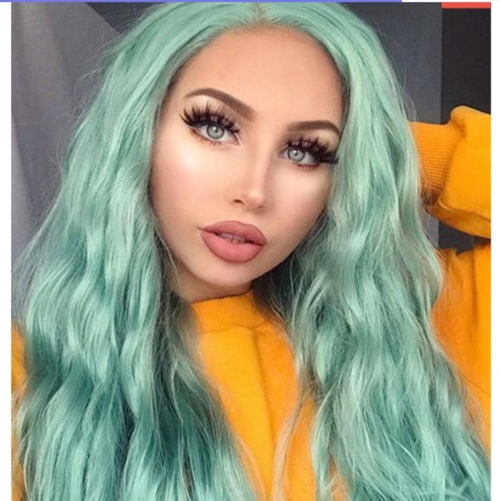Light green 22 inch wavy 100% real human hair lace